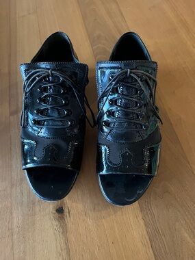 Hi Black Patent Lace-Up Open-Toe Brogues